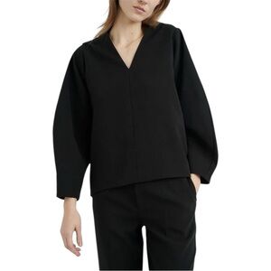 InWear Black Willow Long Puff Barrel Sleeve V Neck Top Size 8